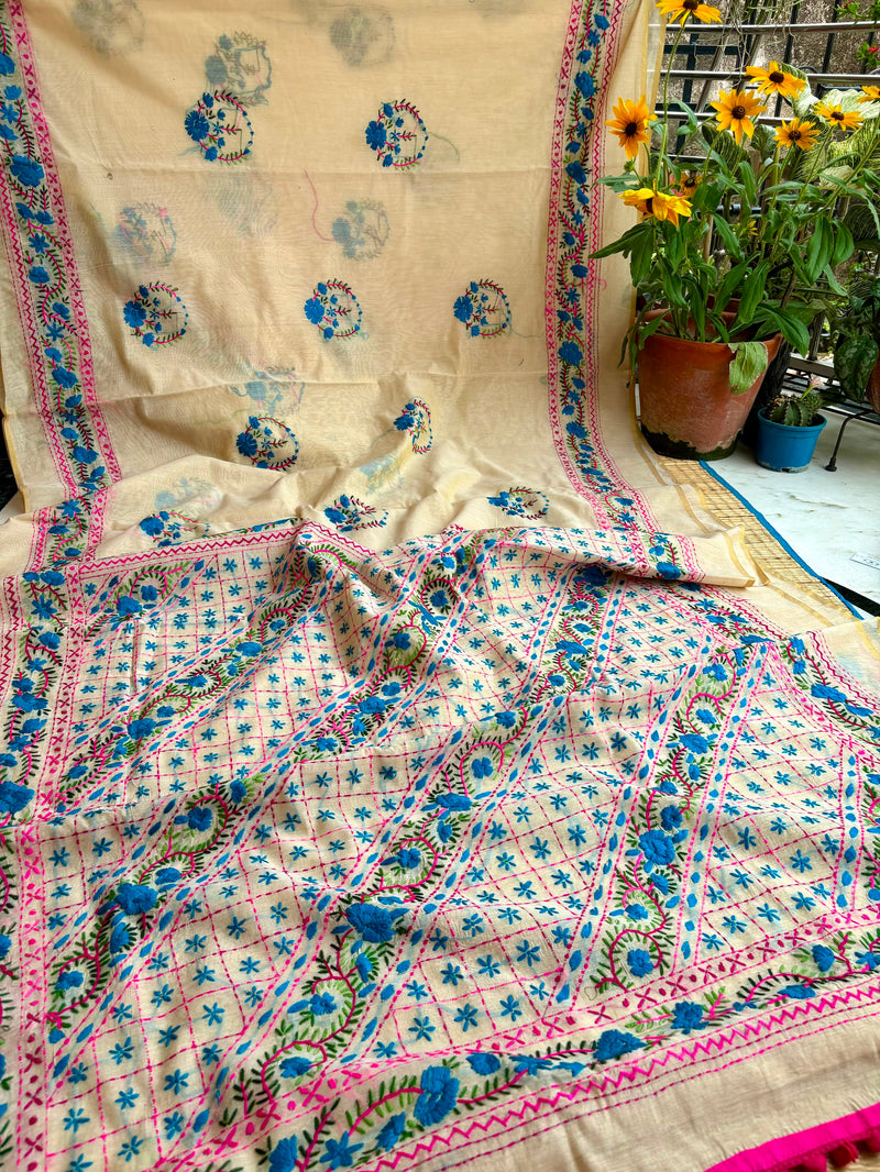 Phulkari Pom Pom Saree