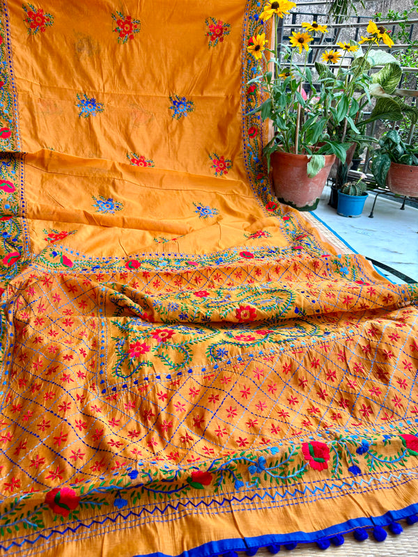 Phulkari Pom Pom Saree