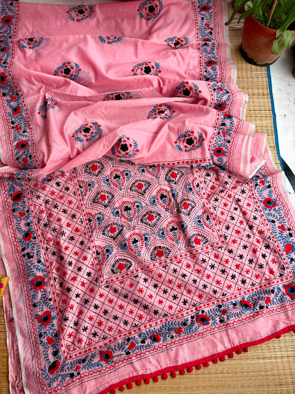 Phulkari Pom Pom Saree