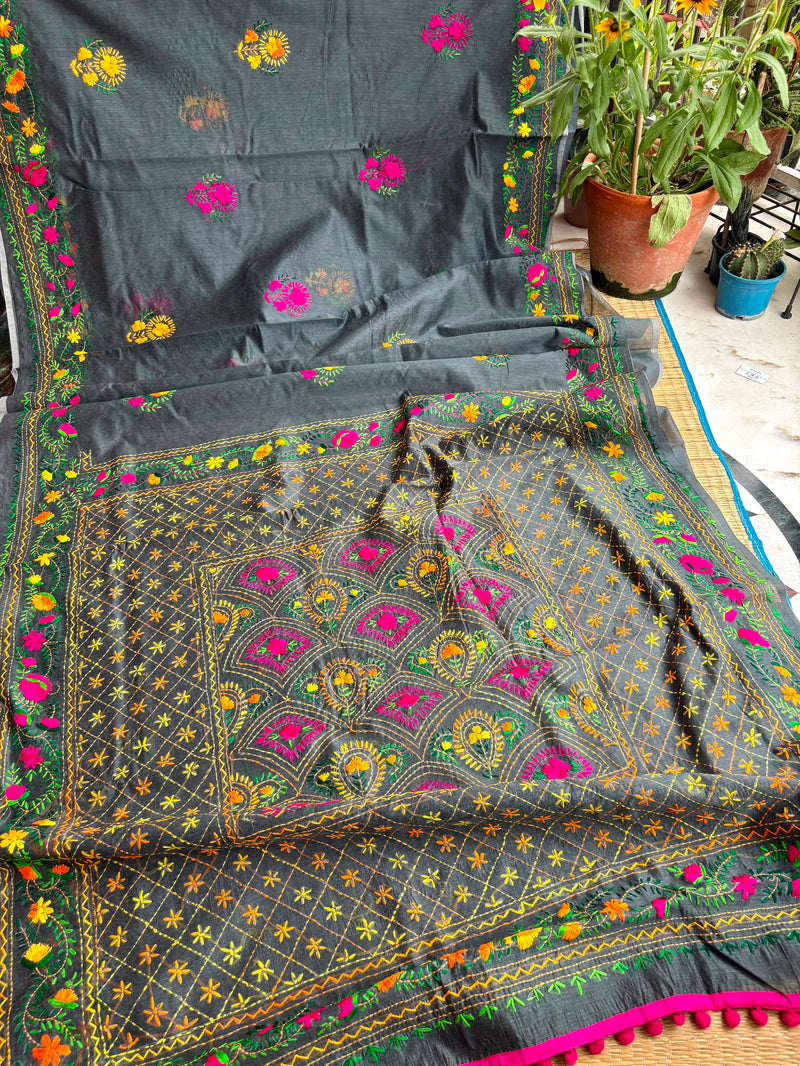 Phulkari Pom Pom Saree