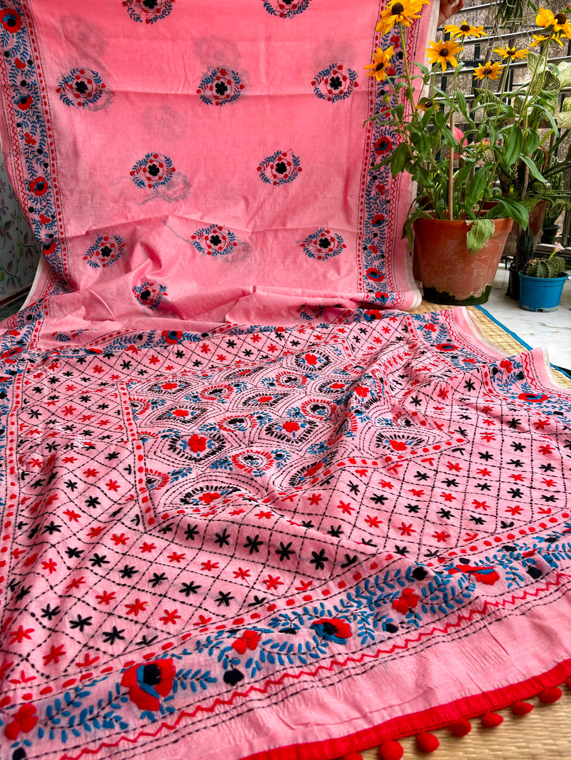 Phulkari Pom Pom Saree