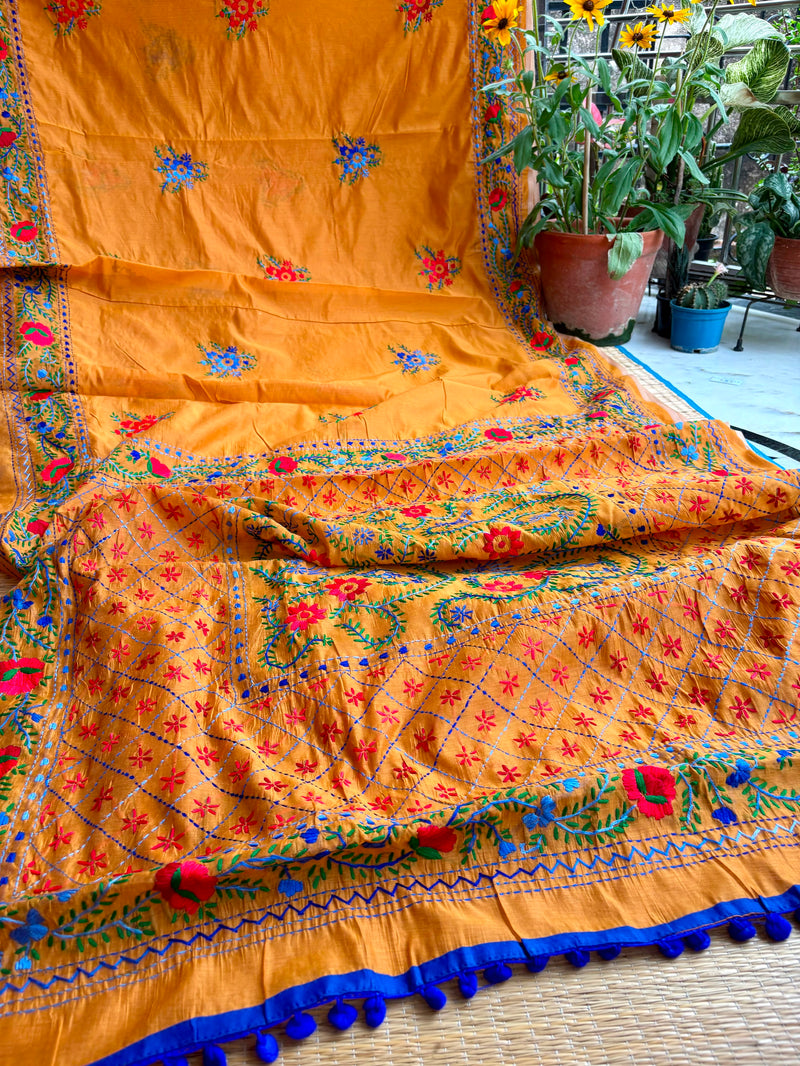 Phulkari Pom Pom Saree