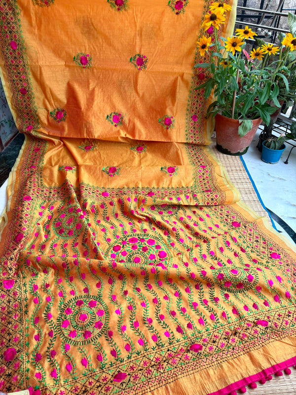 Phulkari Pom Pom Saree