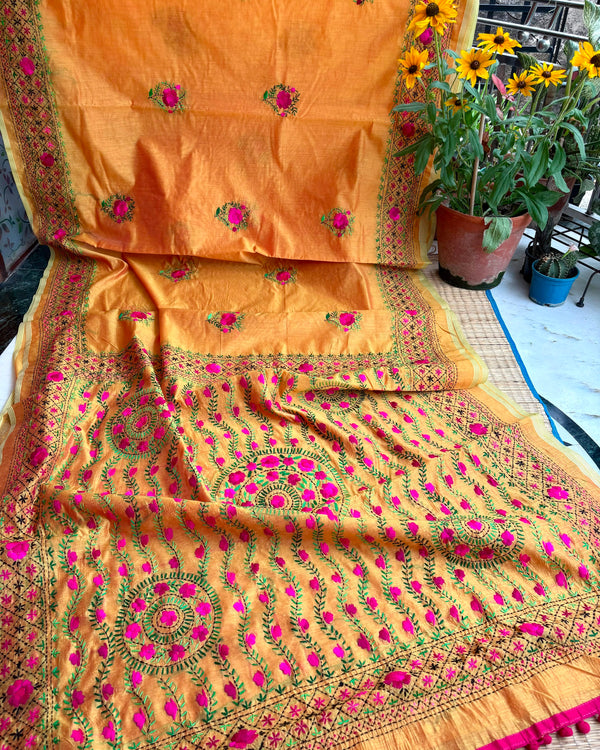 Phulkari Pom Pom Saree