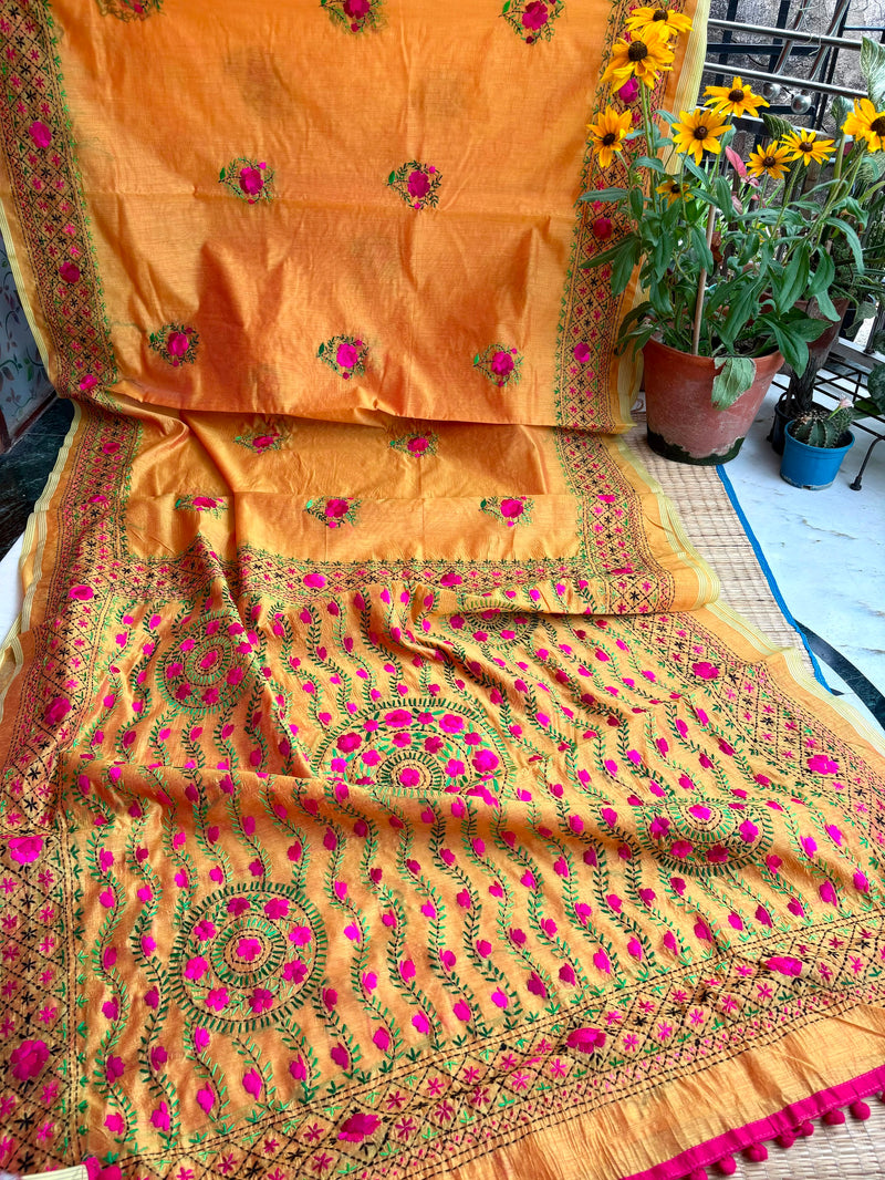 Phulkari Pom Pom Saree