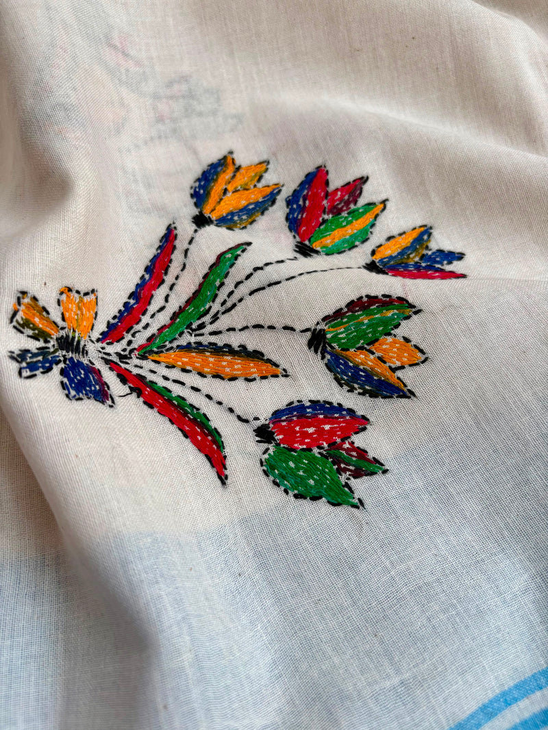 Cotton Kantha Work Saree
