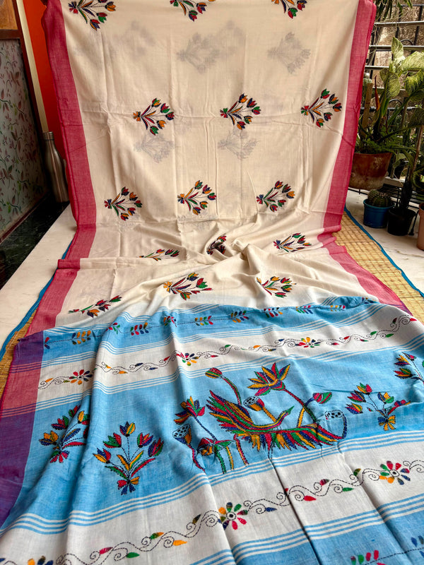 Cotton Kantha Work Saree