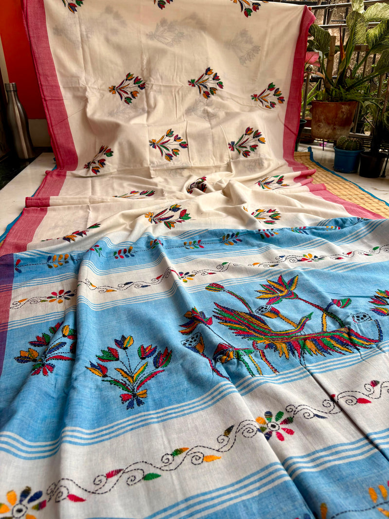 Cotton Kantha Work Saree