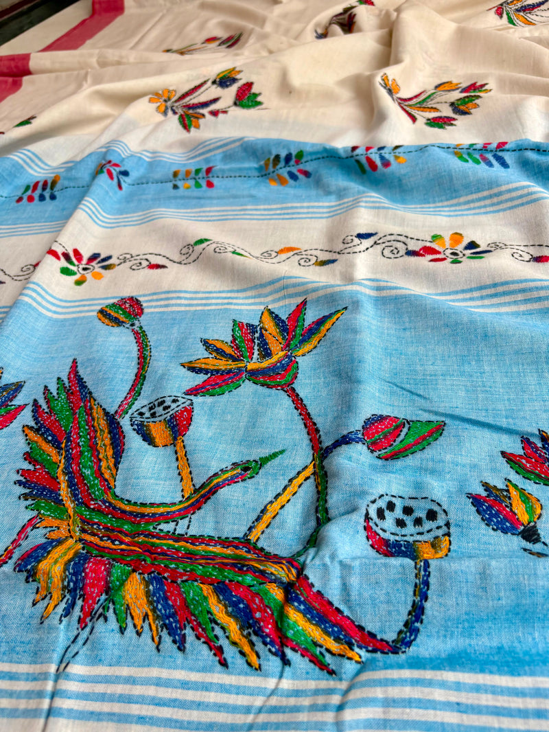 Cotton Kantha Work Saree