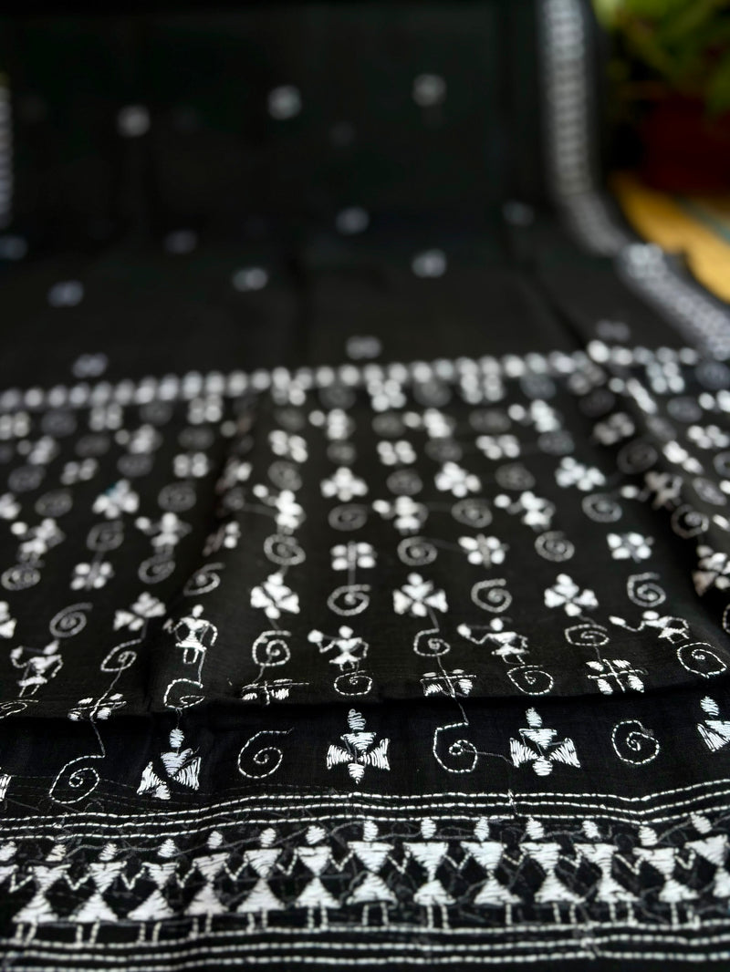 Cotton Kantha Work Saree