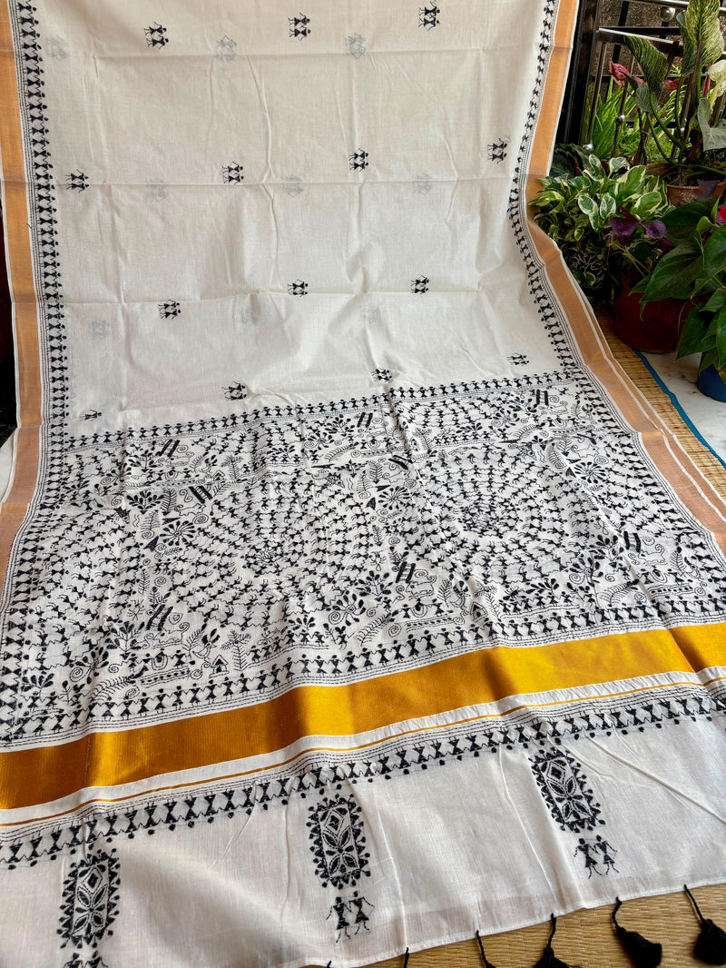 Cotton Kantha Work Saree