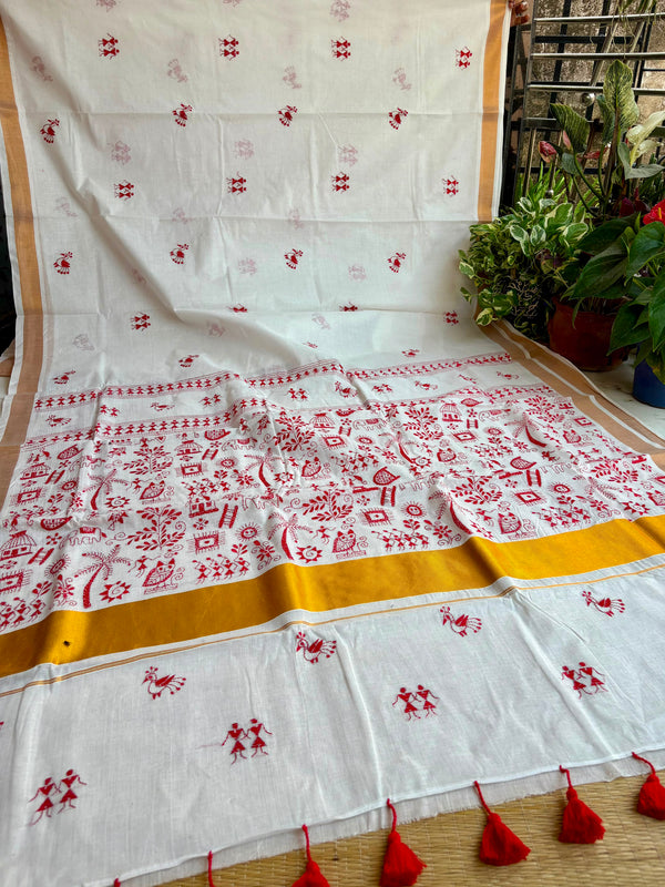 Cotton Kantha Work Saree