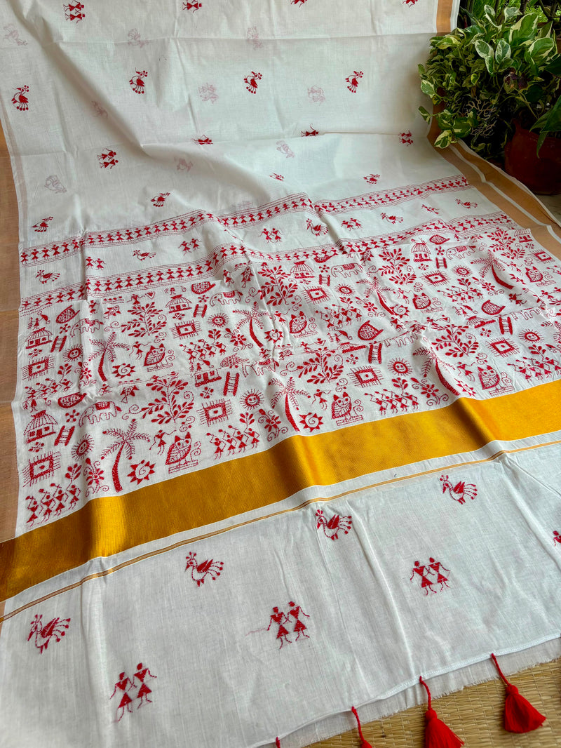 Cotton Kantha Work Saree