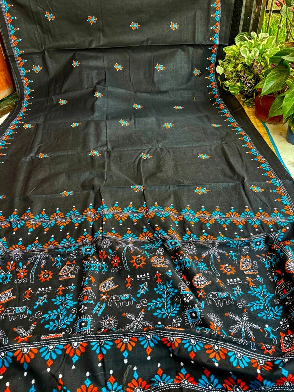 Cotton Kantha Work Saree