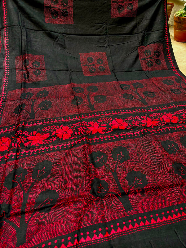Cotton Kantha Work Saree