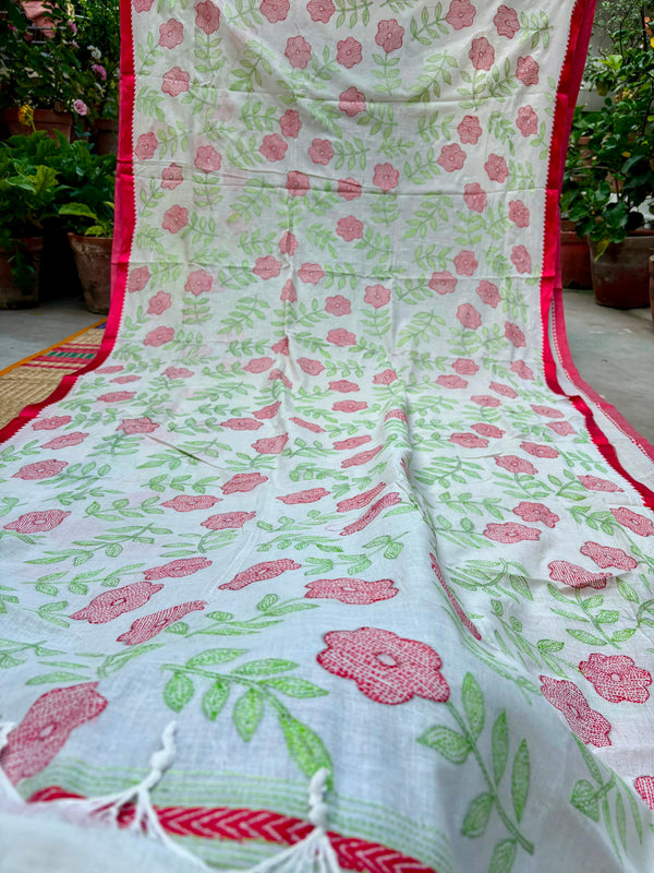 Cotton Kantha Work Saree