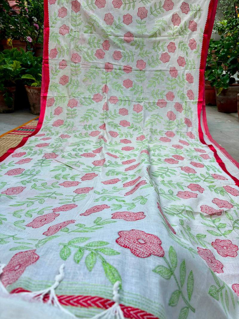 Cotton Kantha Work Saree
