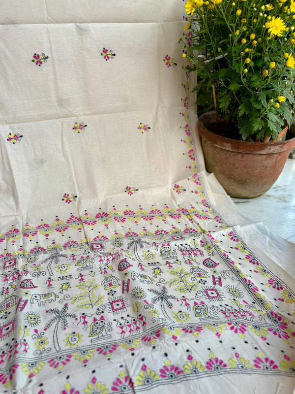 Cotton Kantha Work Saree