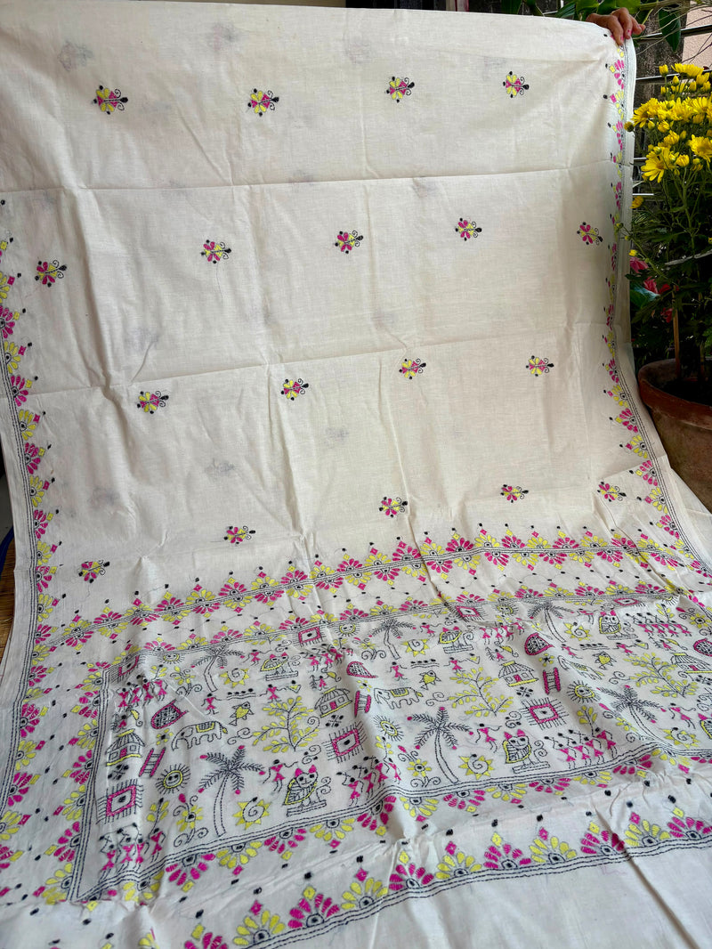 Cotton Kantha Work Saree