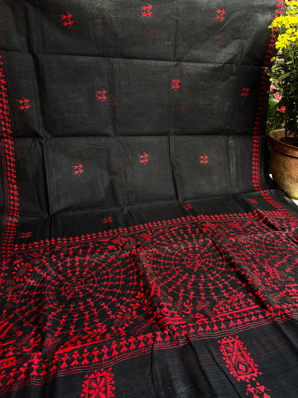 Cotton Kantha Work Saree