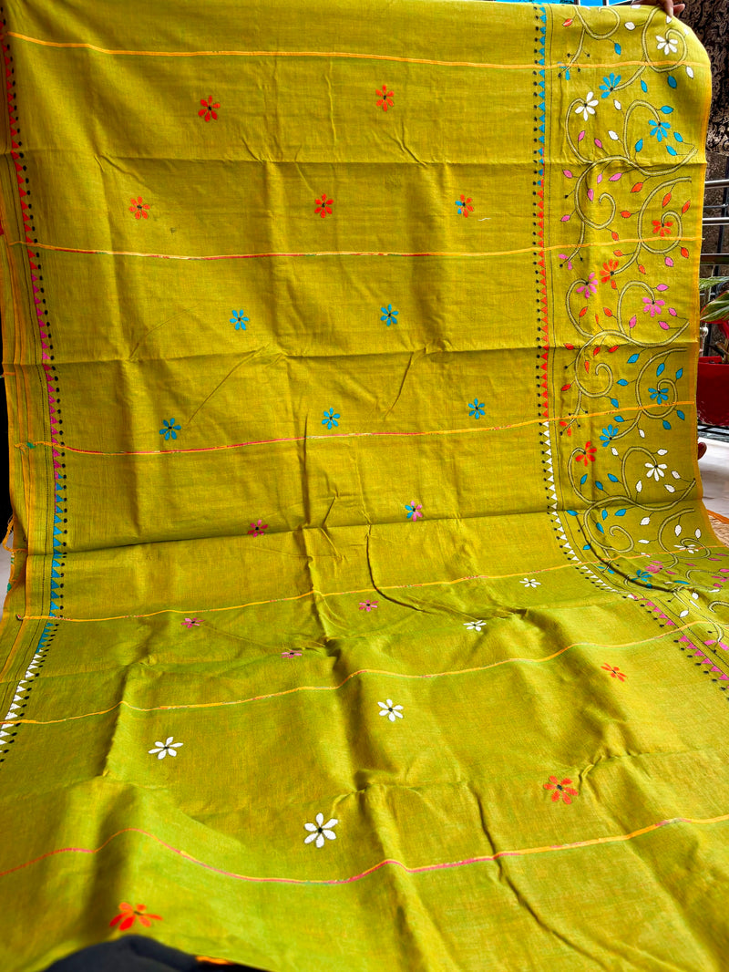 Cotton Kantha Work Saree