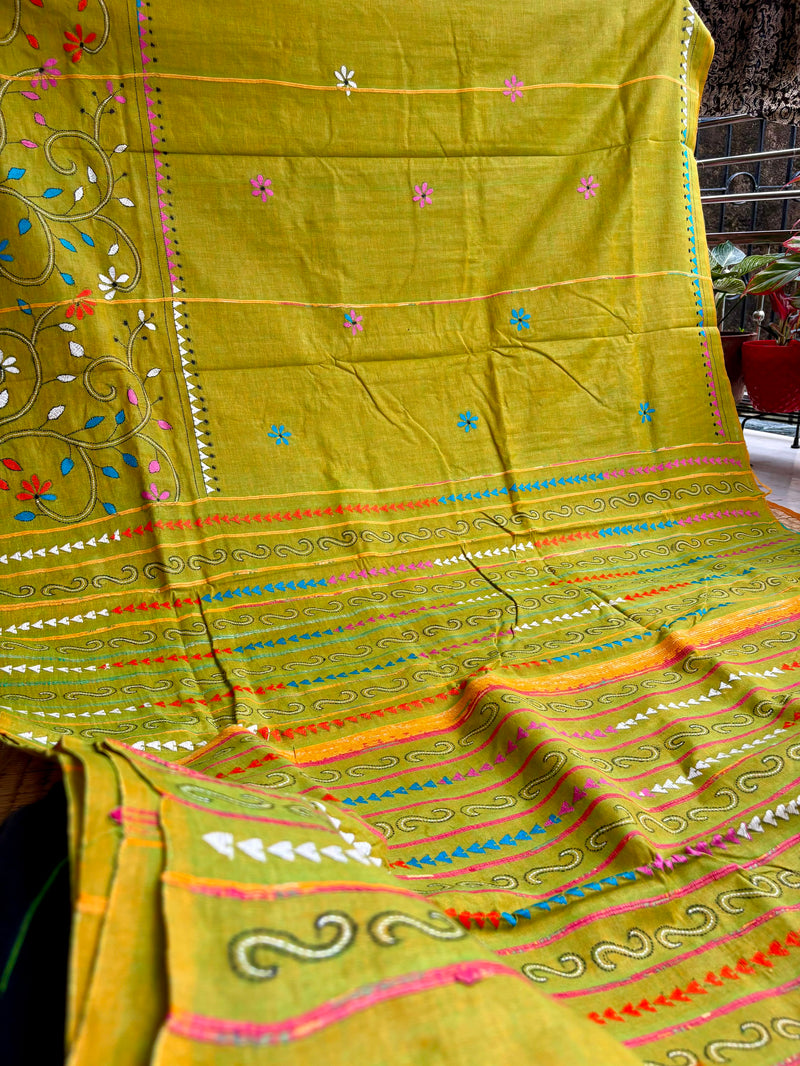 Cotton Kantha Work Saree
