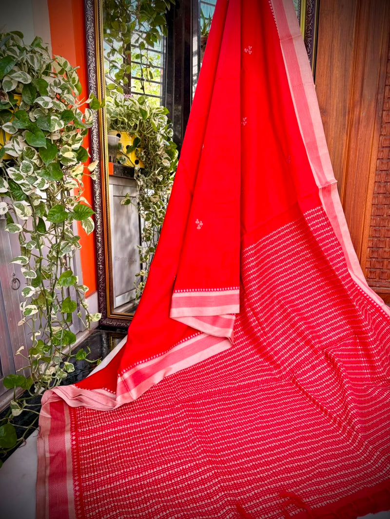 Bengal Cotton Handloom Saree — Red 06