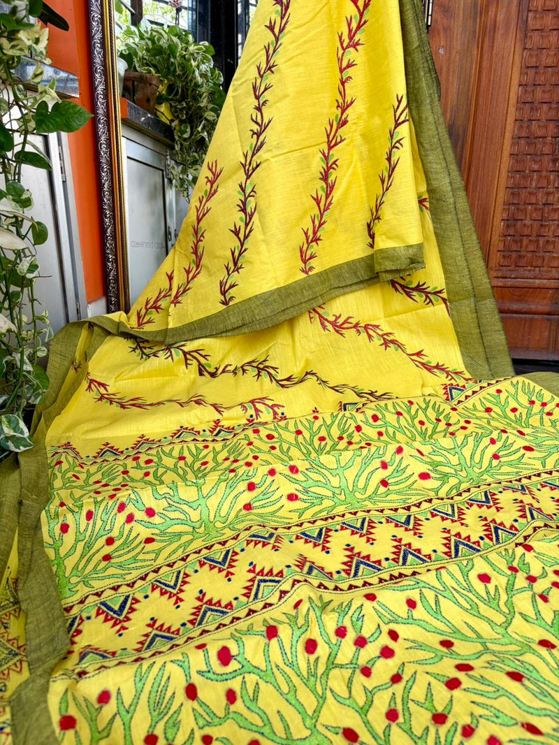Cotton Kantha Work Saree