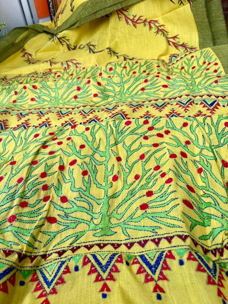 Cotton Kantha Work Saree