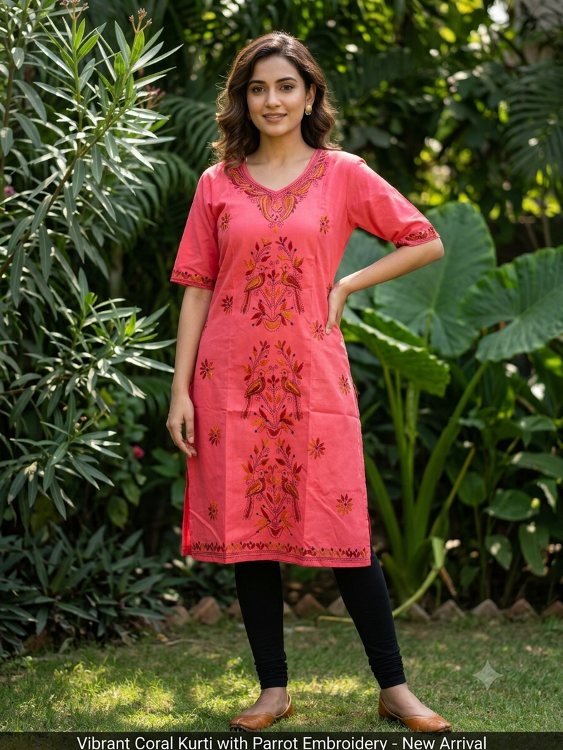 Stitched Kurti on Kantha Work — Orange 07