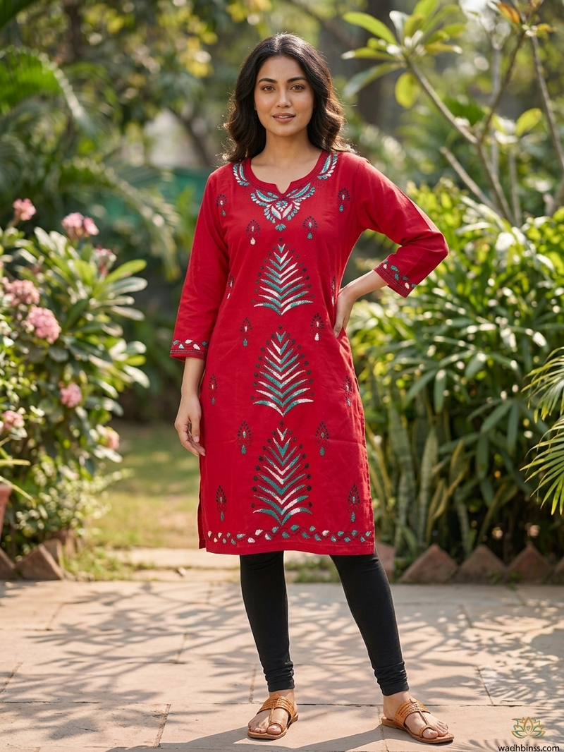 Stitched Kurti on Kantha Work — Red 23